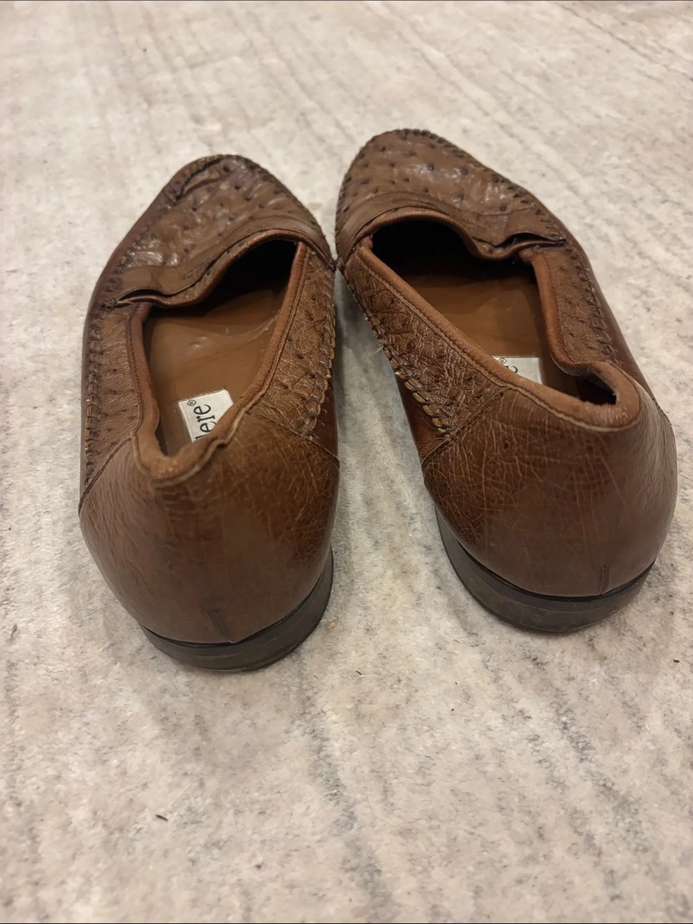 Belvedere Brown Ostrich-Texture Penny Loafers